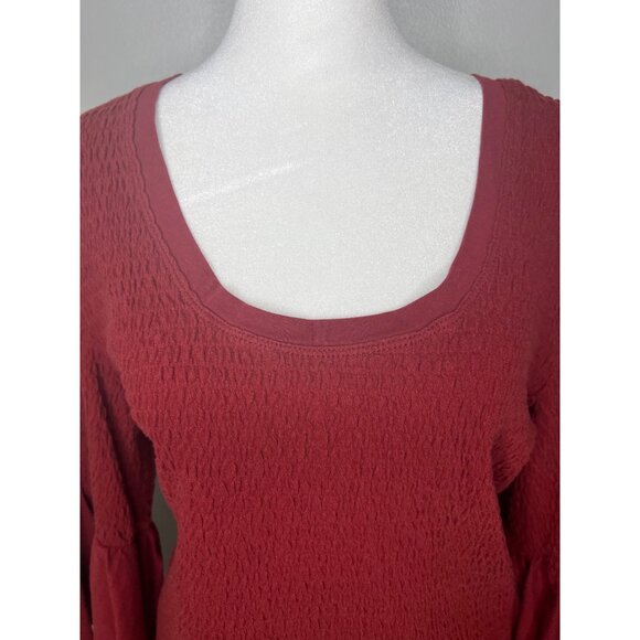 Anthropologie Smocked Red Textured Bell Sleeve Scoop Neck Top Women's XL - Picture 7 of 16